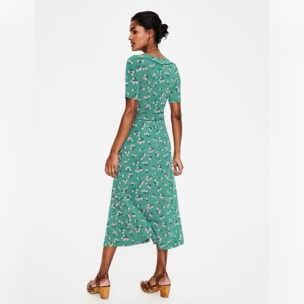 Boden Women’s Ava Jersey Midi Dress Green Floral Short Sleeves - 10P - Picture 2 of 9